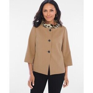 Chico's Women's Faux Fur Animal Collar Jacket Button Front Tan Cheetah Size XL